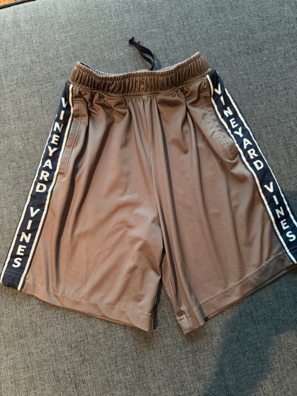 Boys Vineyard Vines Athletic Shorts with Navy Logo Side Panels